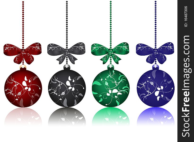 Christmas balls with bows,  illustration