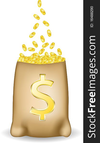 Money golden coin rain with dollar sign, illustration