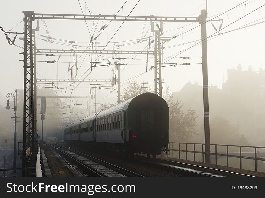 Morning fog in Prague, railway, October 2010. Morning fog in Prague, railway, October 2010.