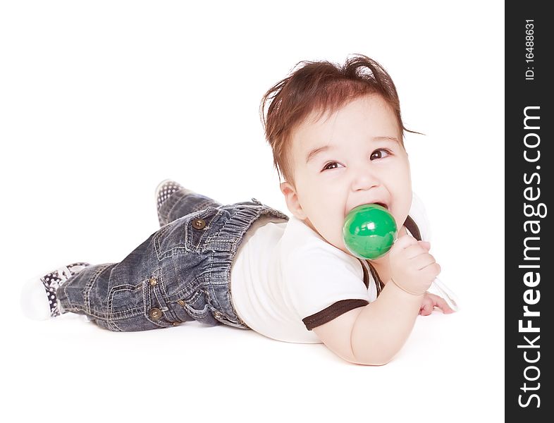 Asian baby boy on a white background