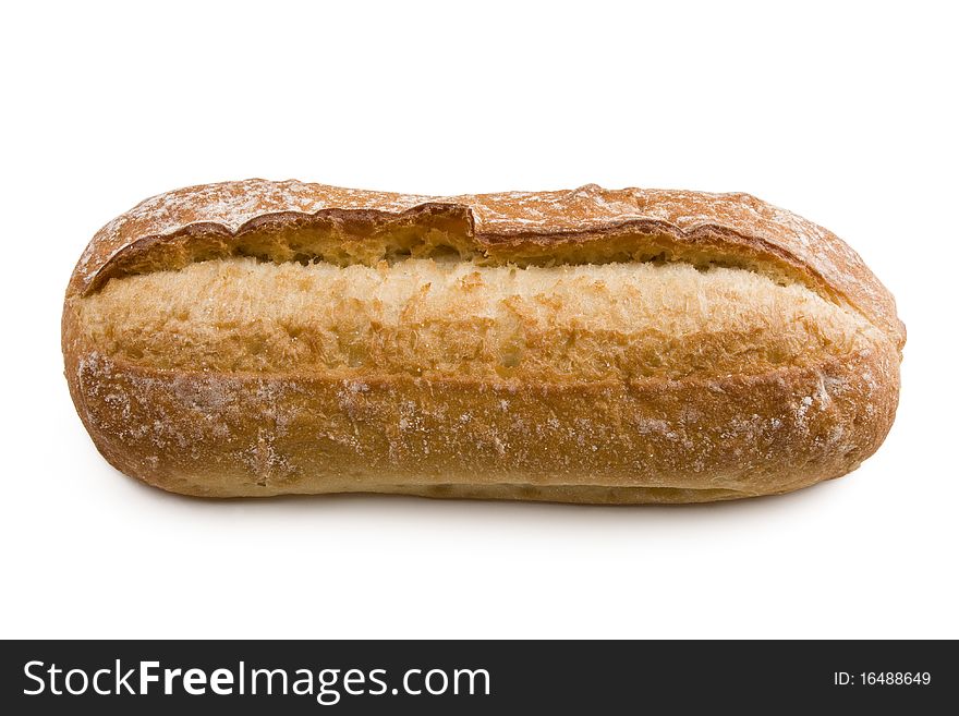 A loaf of fresh baked baguette bread isolated on white.