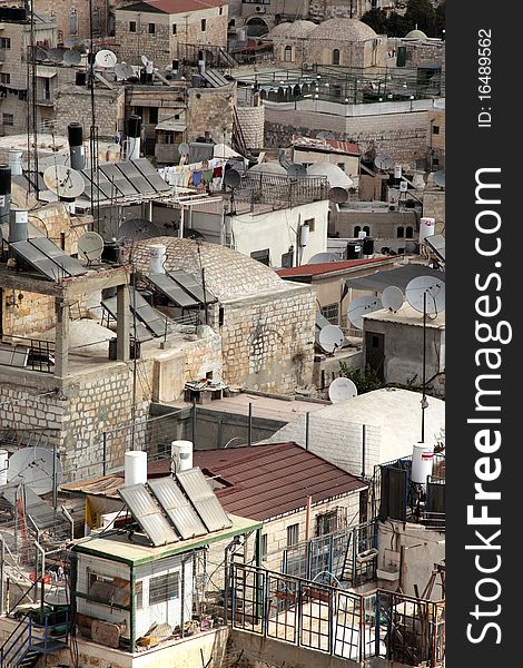 Old City of Jerusalem. Muslim Quarter, West Bank. Top view