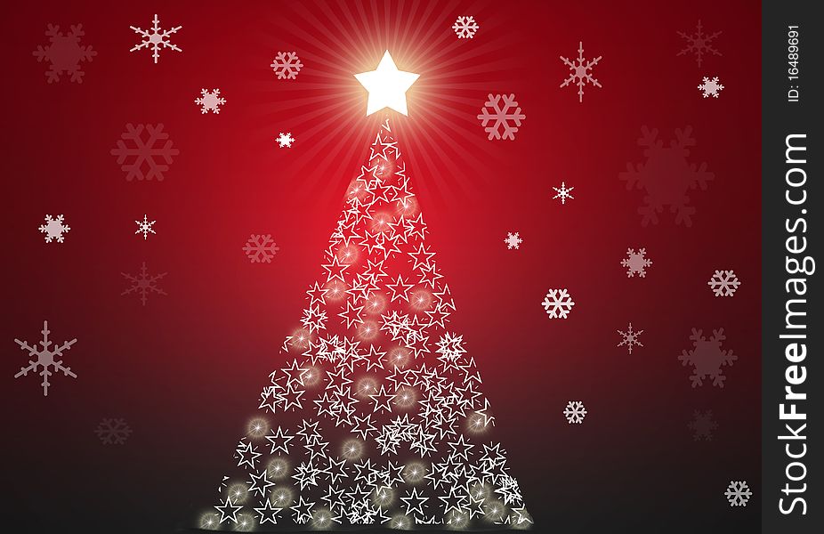 Red christmas tree background with stars