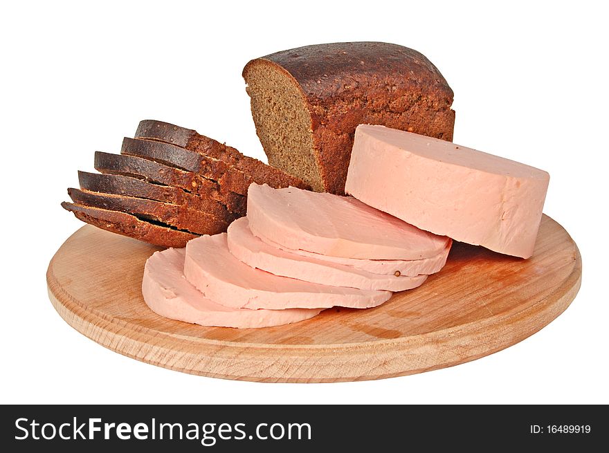 Doctor's sausage and rye bread isolated on a white background