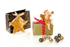 Christmas-balls Gifts And An Angel Royalty Free Stock Photos Christmas-balls Gifts And An Angel Royalty Free Stock Photos
