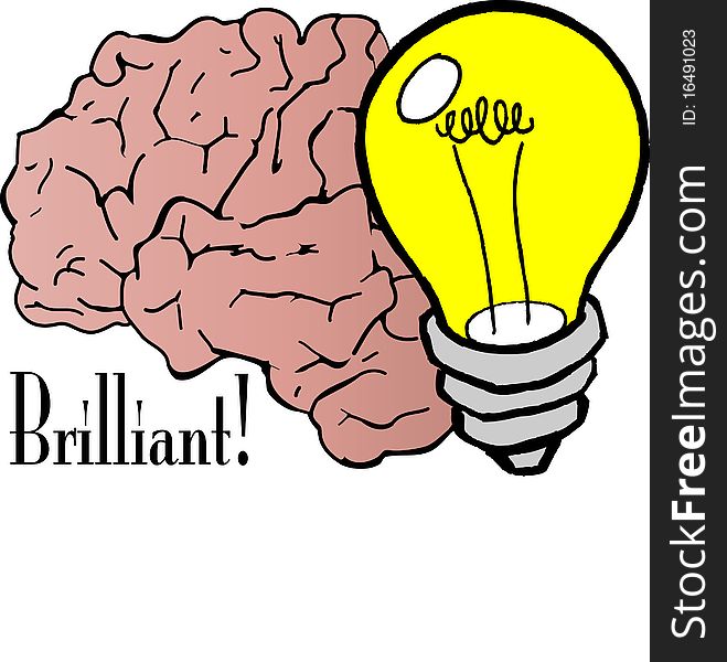 Vector illustration of a brain and a light bulb indicating a brilliant idea. Vector illustration of a brain and a light bulb indicating a brilliant idea