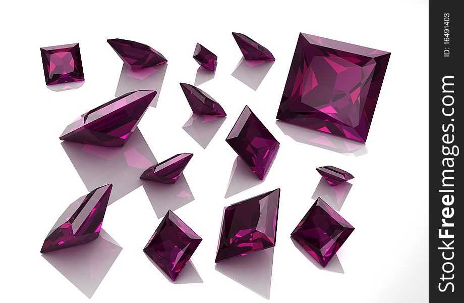 Set of square amethyst stones - 3D rendering