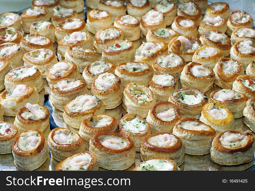 Vol au vent on a large tray. Vol au vent on a large tray
