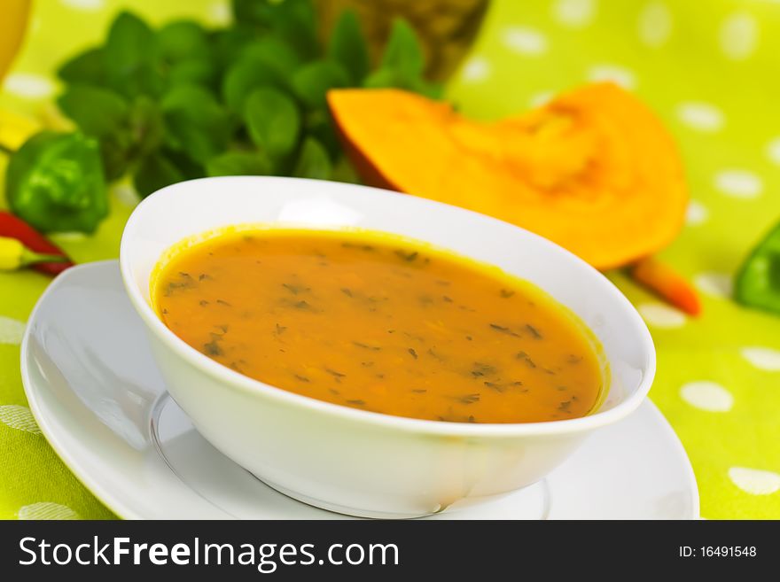 Fresh Soup Of Pumpkin ,close Up