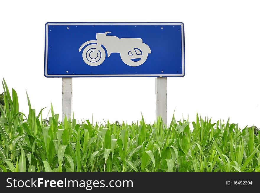 Green grass in front of bike logo as white isolate background