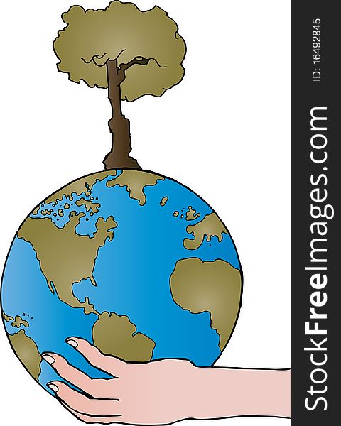 Vector illustration of a hand holding globe. Vector illustration of a hand holding globe