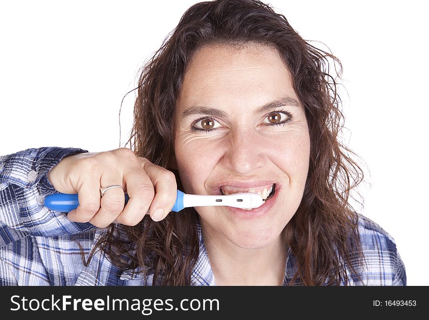 Woman Brushing Teeth Close