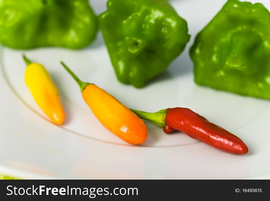 Fresh Chilli Pepper on a table , close up