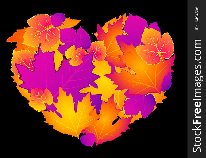 Abstract heart with autumnal leaves for a design