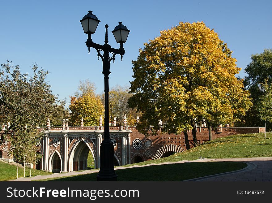 Tsaritsino museum and reserve in Moscow. bridge. Reconstruction of the 18 th century