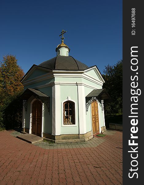 Tsaritsino museum and reserve in Moscow. View of the Church of Our Lady of Life-giving source with a bell tower.