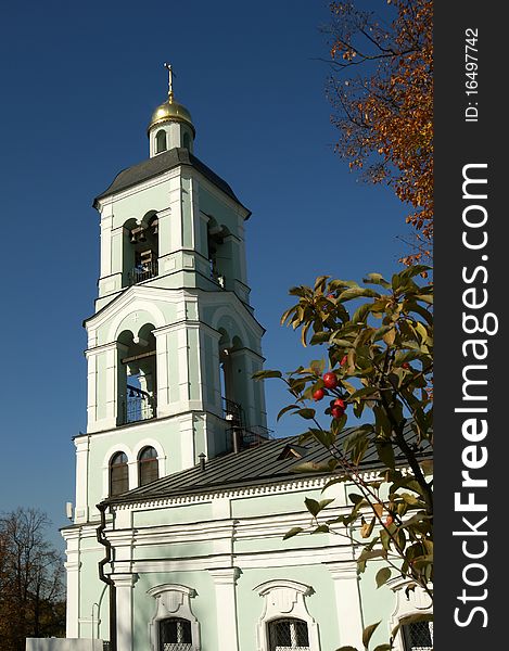 Tsaritsino museum and reserve in Moscow. View of the Church of Our Lady of Life-giving source with a bell tower.