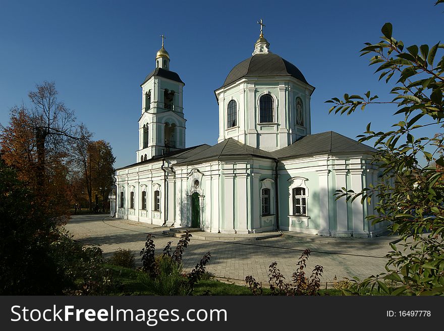 Tsaritsino museum and reserve in Moscow. View of the Church of Our Lady of Life-giving source with a bell tower.