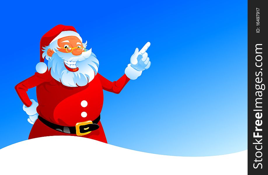 Happy Santa On Winter Background