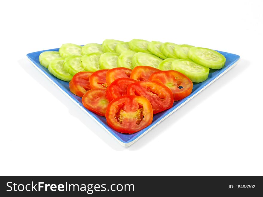 Sliced Tomato and Cucumber served on a plate