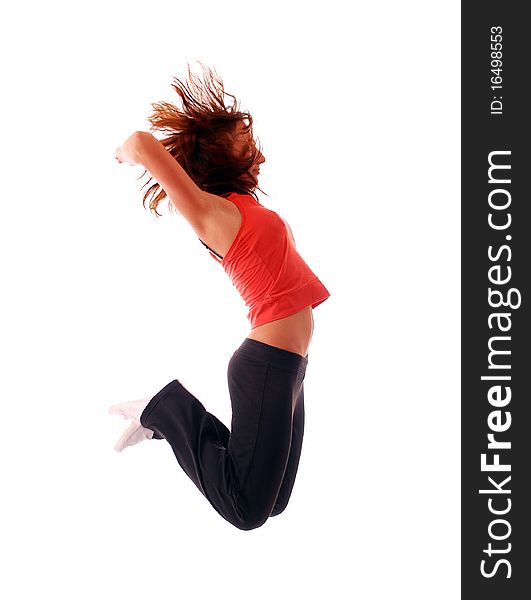 Attractive Teenage Dancing Over White Background