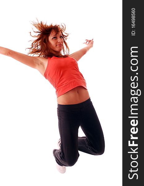 Attractive Teenage Dancing Over White Background