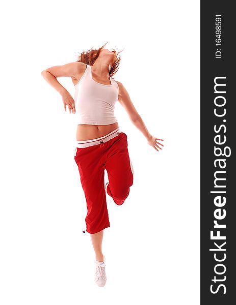 Young attractive teenage dancing over isolated white background. Young attractive teenage dancing over isolated white background