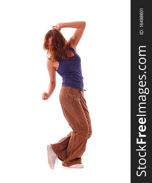 Attractive Teenage Dancing Over White Background