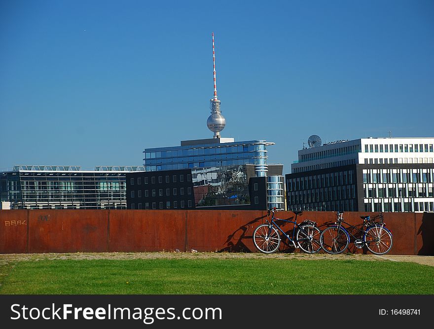 Biking in Berlin, Germany. View of the Fersehturm (television tower). Biking in Berlin, Germany. View of the Fersehturm (television tower).