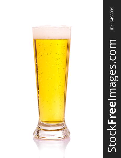 Glass of beer on a white background