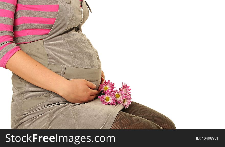 Pregnant young woman on white background. Pregnant young woman on white background