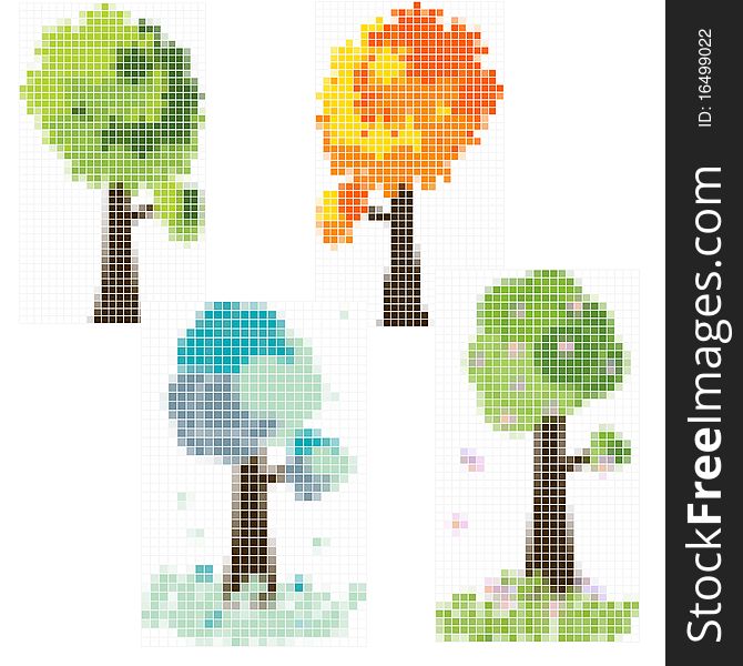 Set of seasonal mosaic trees - vector illustration. Set of seasonal mosaic trees - vector illustration