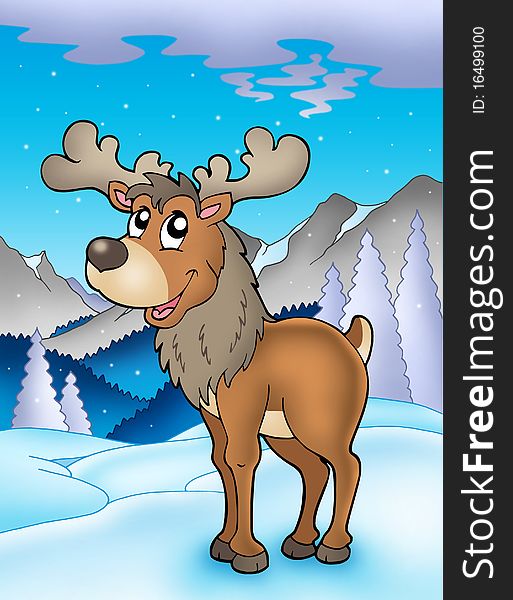 Winter theme with reindeer - color illustration.