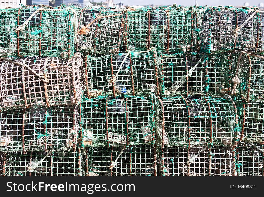 The picture of lobster traps at Atlantic ocean