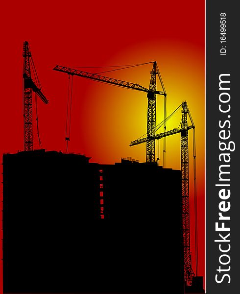 Illustration with house building and cranes. Illustration with house building and cranes