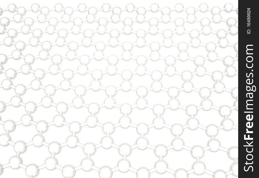 3D rendered gray reflective graphene structure on white background