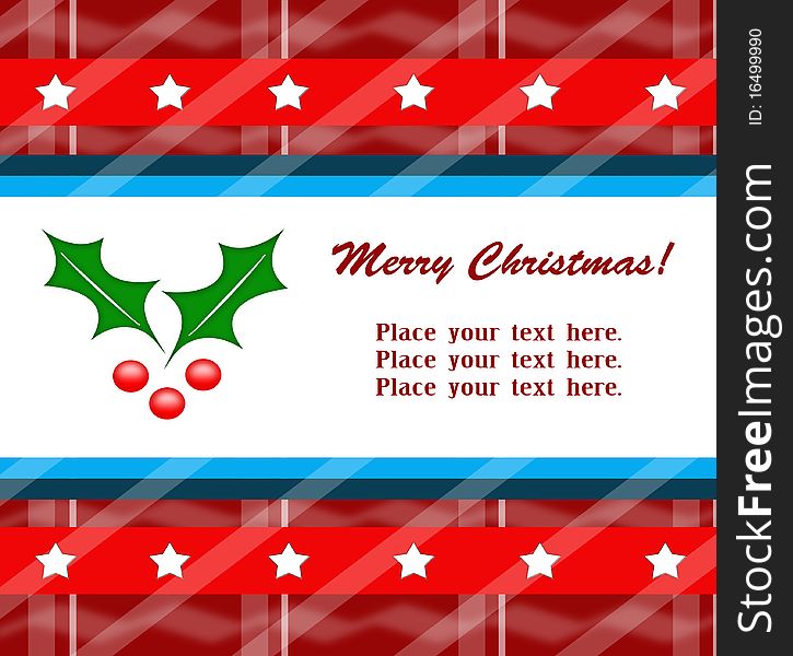 Festive christmas greeting or invitation card with ornaments and holy. Festive christmas greeting or invitation card with ornaments and holy.