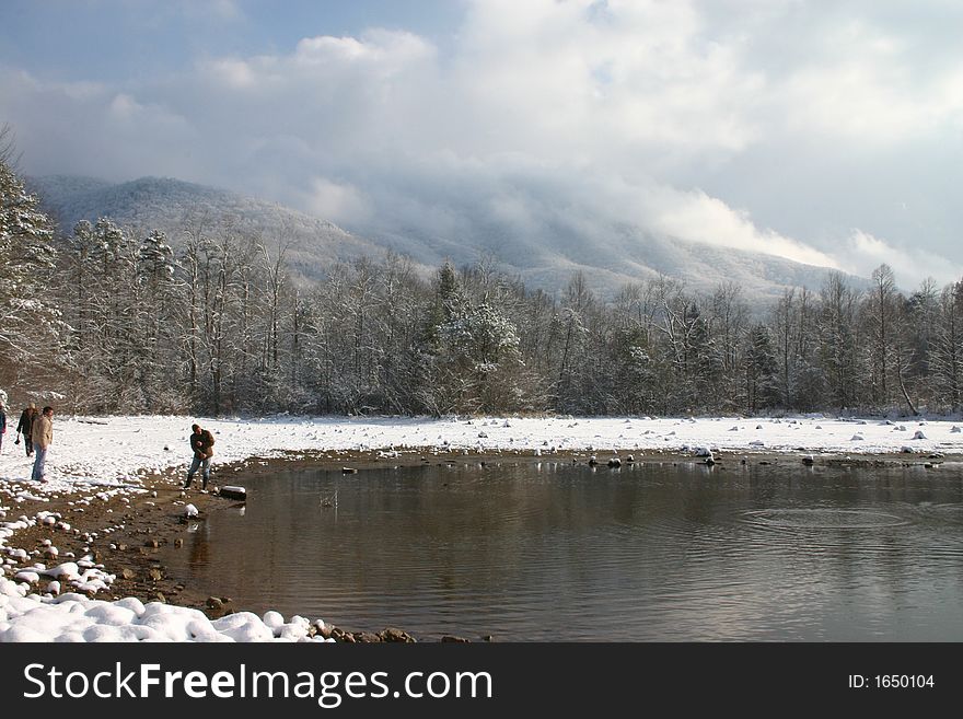 Lake and mountians in winter with snow. Tennessee smokies. Indian boundary park. Lake and mountians in winter with snow. Tennessee smokies. Indian boundary park
