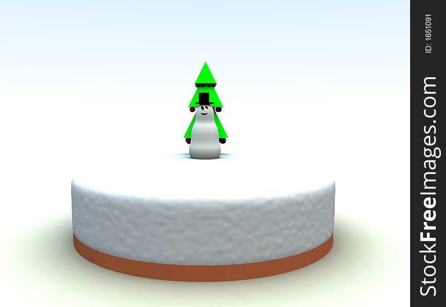 A snowman on top of a Christmas cake. A snowman on top of a Christmas cake.