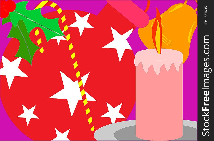 Christmas background with candle and bell