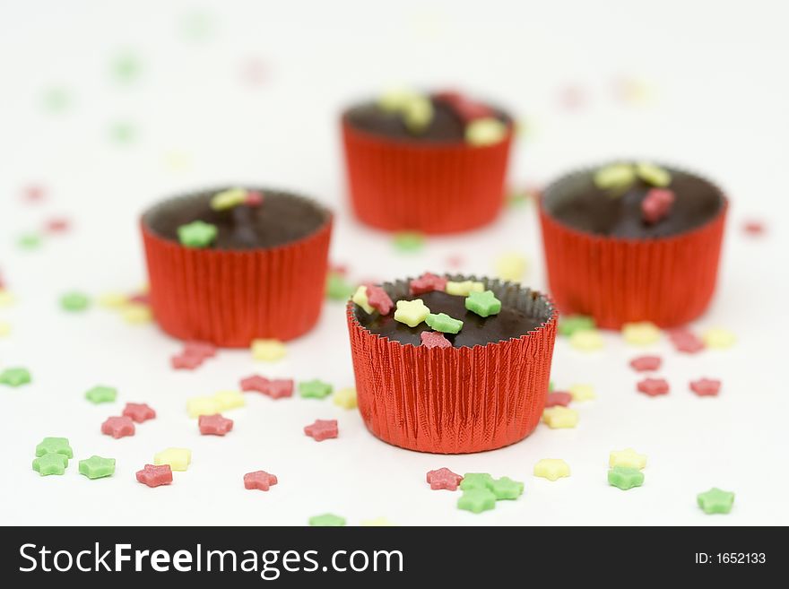 Homemade chocolate with little star cake decorations