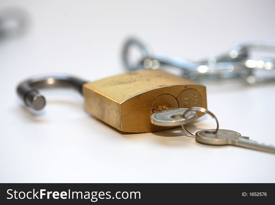 Chain and lock with white background. Chain and lock with white background