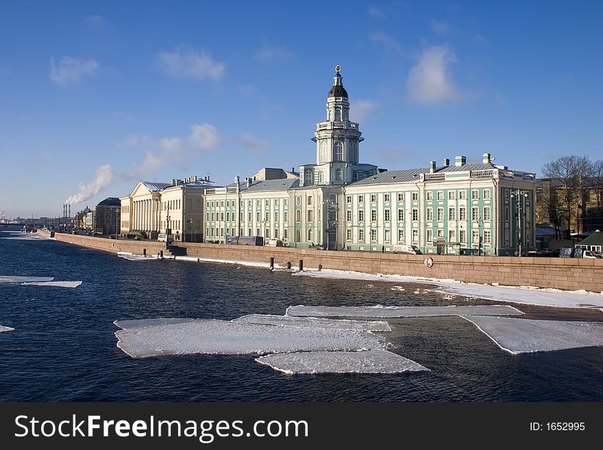 Drifting Of Ice On The River Neva