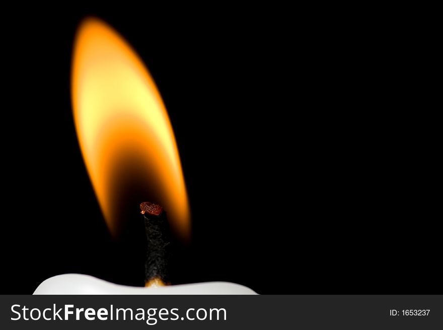 Horizontal flame close up of the flame of a white candle