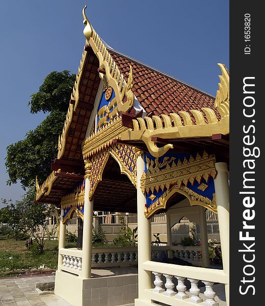 Traditional, open building, a sala, at a temple in Thailand. Traditional, open building, a sala, at a temple in Thailand