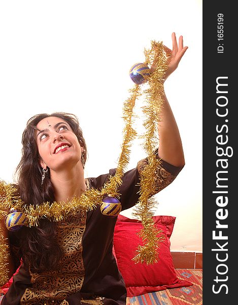 Woman And Christmas Decoration