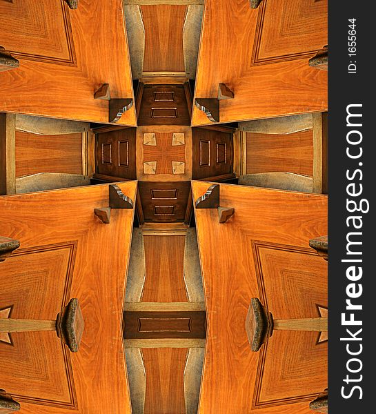 Kaleidoscope cross from photo of wooden seats for Benedictine monks, Mt. Angel Abbey, Oregon. Kaleidoscope cross from photo of wooden seats for Benedictine monks, Mt. Angel Abbey, Oregon