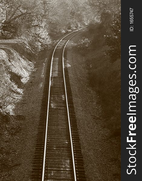 Railroad tracks from the footbridge in old NC town. Railroad tracks from the footbridge in old NC town.