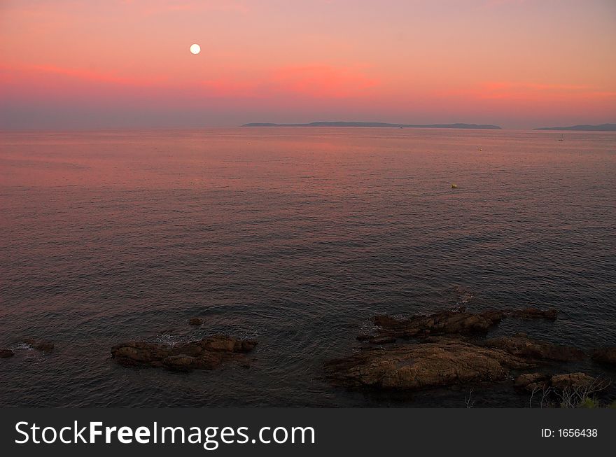 Evening sunset on the bay of Coted Azur, France