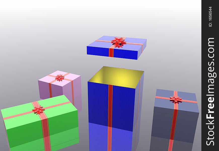 The big gift decorated by a bow and a ribbon. 3D. The big gift decorated by a bow and a ribbon. 3D